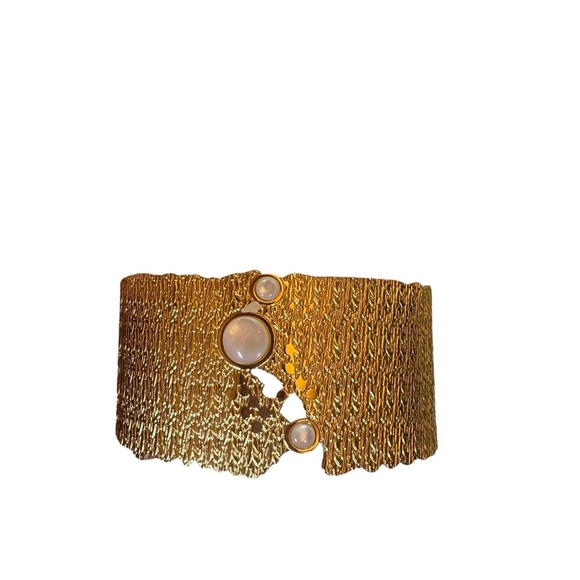 Chic Gold Cuff Bracelet with White Accents - Picture 5 of 5